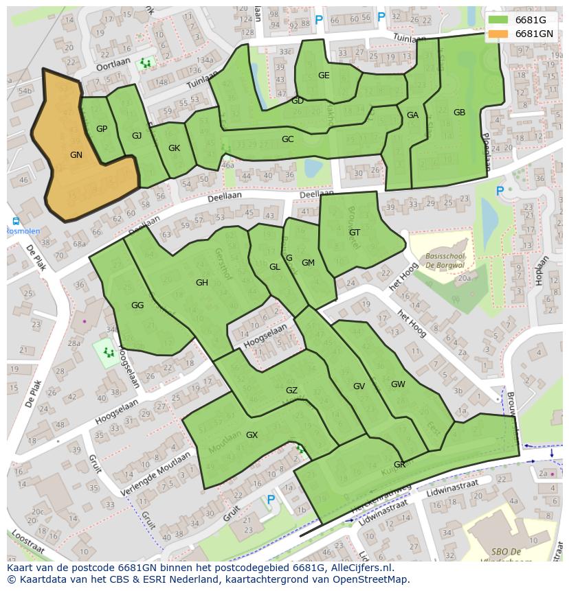 Afbeelding van het postcodegebied 6681 GN op de kaart.
