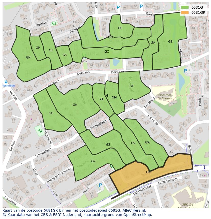Afbeelding van het postcodegebied 6681 GR op de kaart.