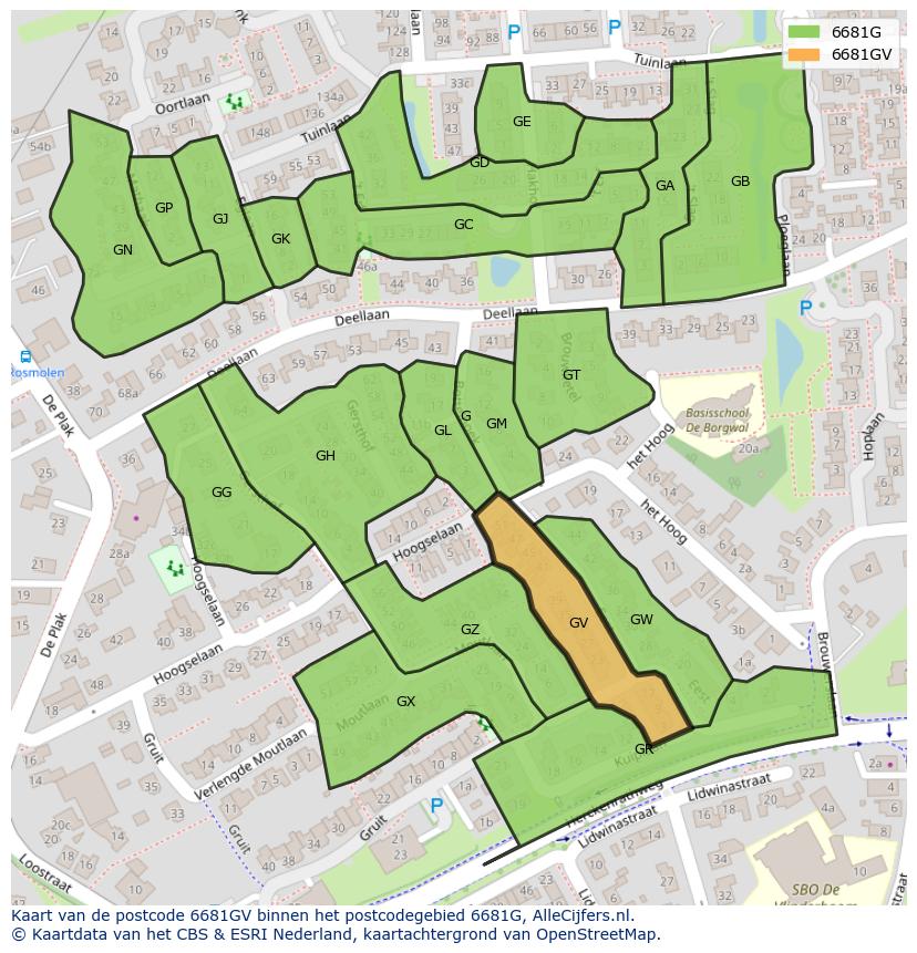 Afbeelding van het postcodegebied 6681 GV op de kaart.