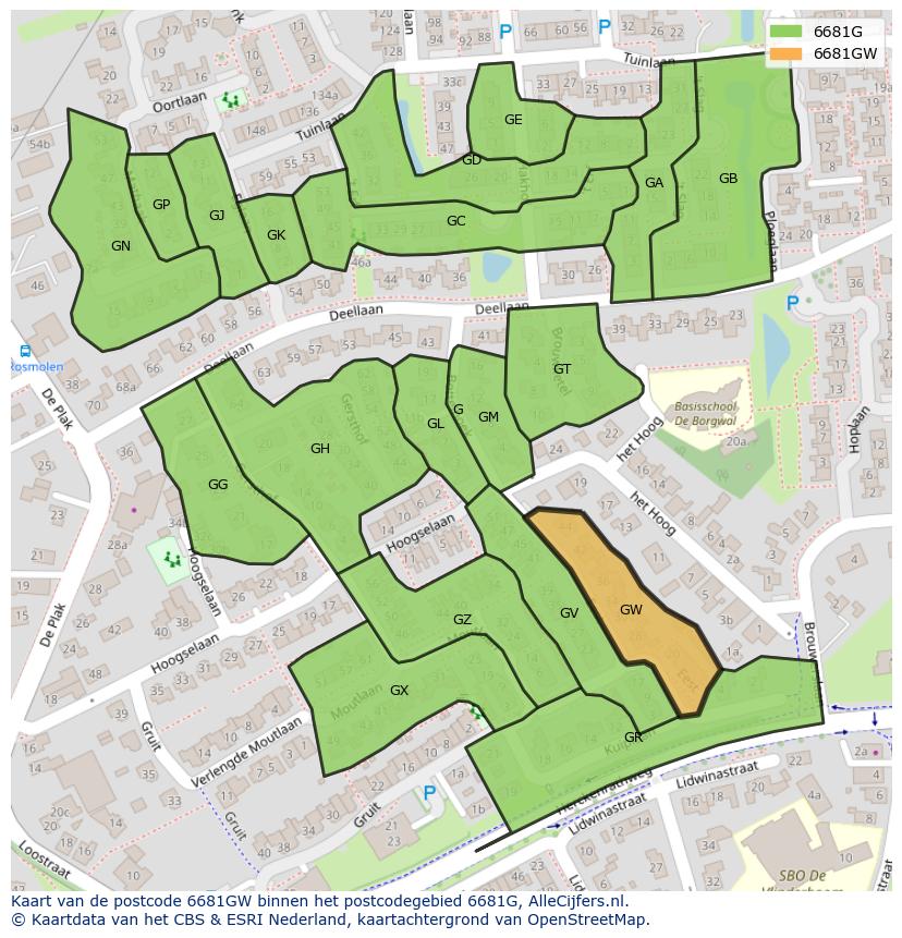 Afbeelding van het postcodegebied 6681 GW op de kaart.