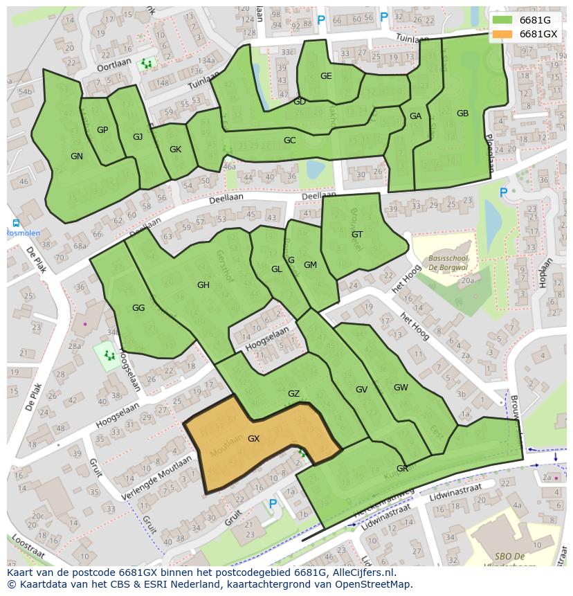 Afbeelding van het postcodegebied 6681 GX op de kaart.