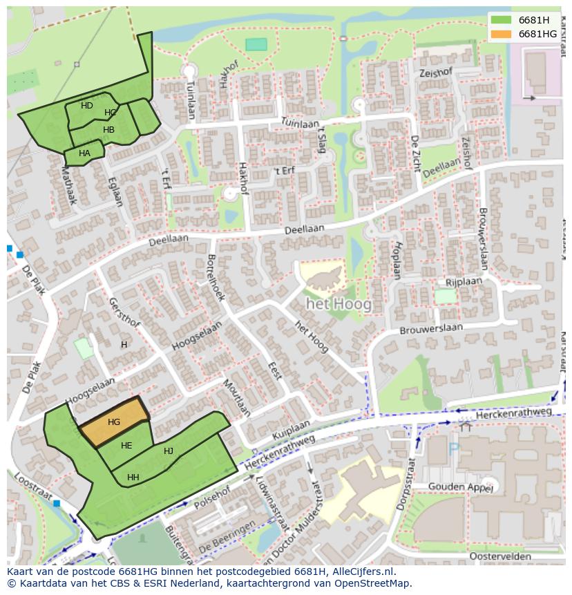 Afbeelding van het postcodegebied 6681 HG op de kaart.