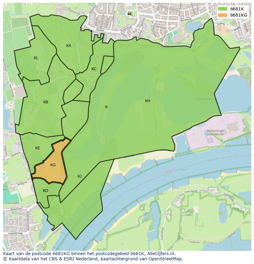 Afbeelding van het postcodegebied 6681 KG op de kaart.