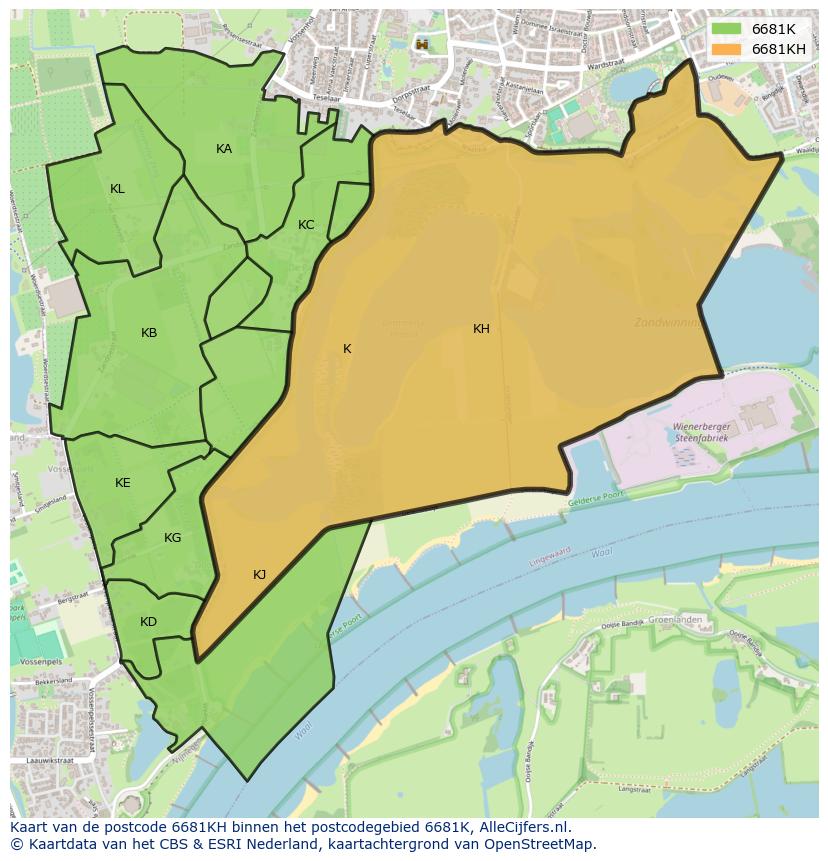 Afbeelding van het postcodegebied 6681 KH op de kaart.