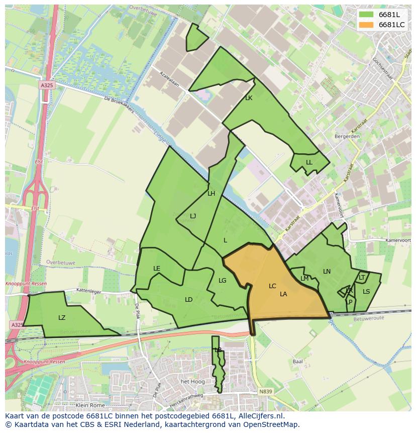 Afbeelding van het postcodegebied 6681 LC op de kaart.