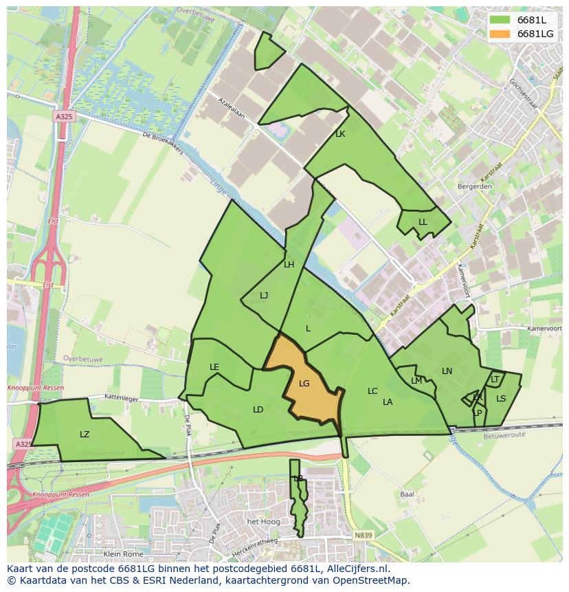 Afbeelding van het postcodegebied 6681 LG op de kaart.