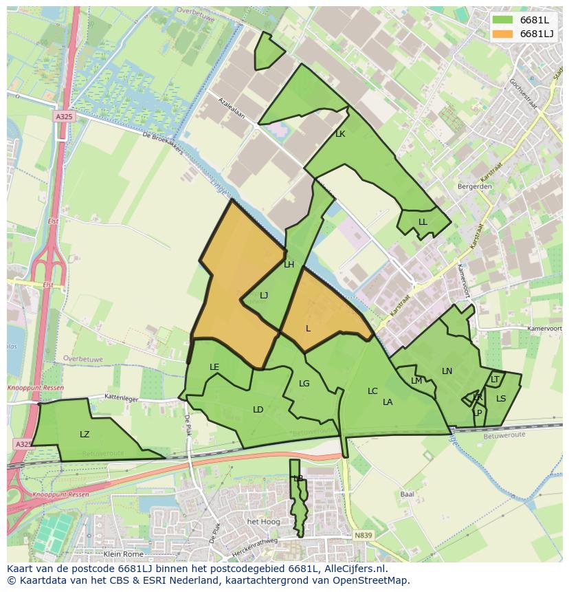 Afbeelding van het postcodegebied 6681 LJ op de kaart.