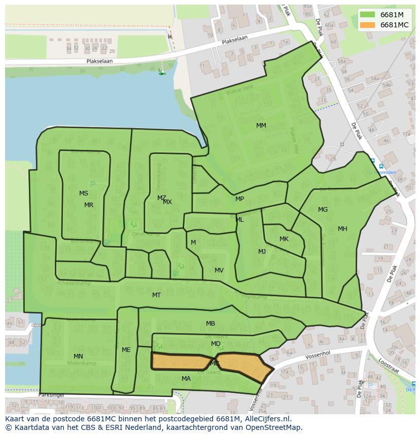 Afbeelding van het postcodegebied 6681 MC op de kaart.