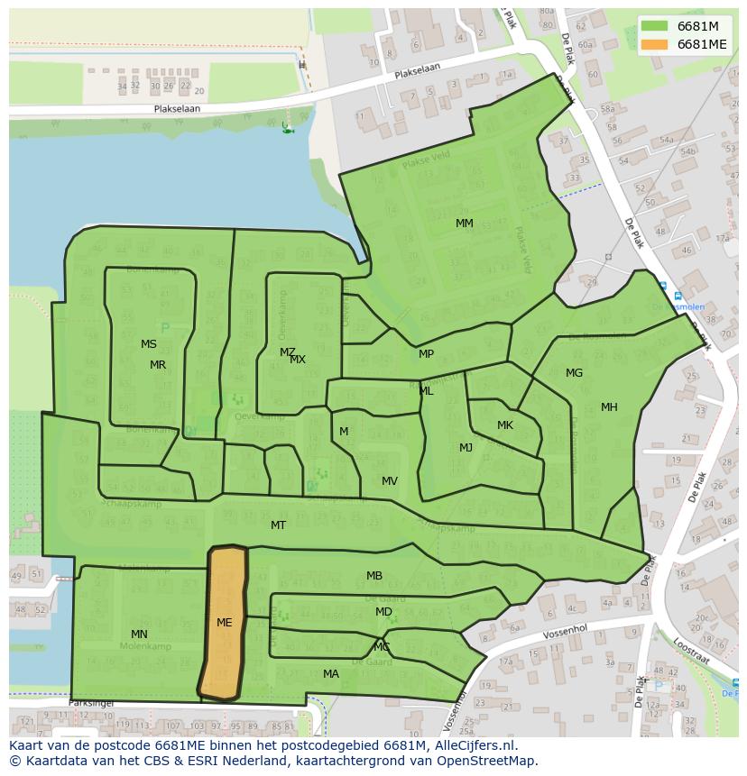 Afbeelding van het postcodegebied 6681 ME op de kaart.