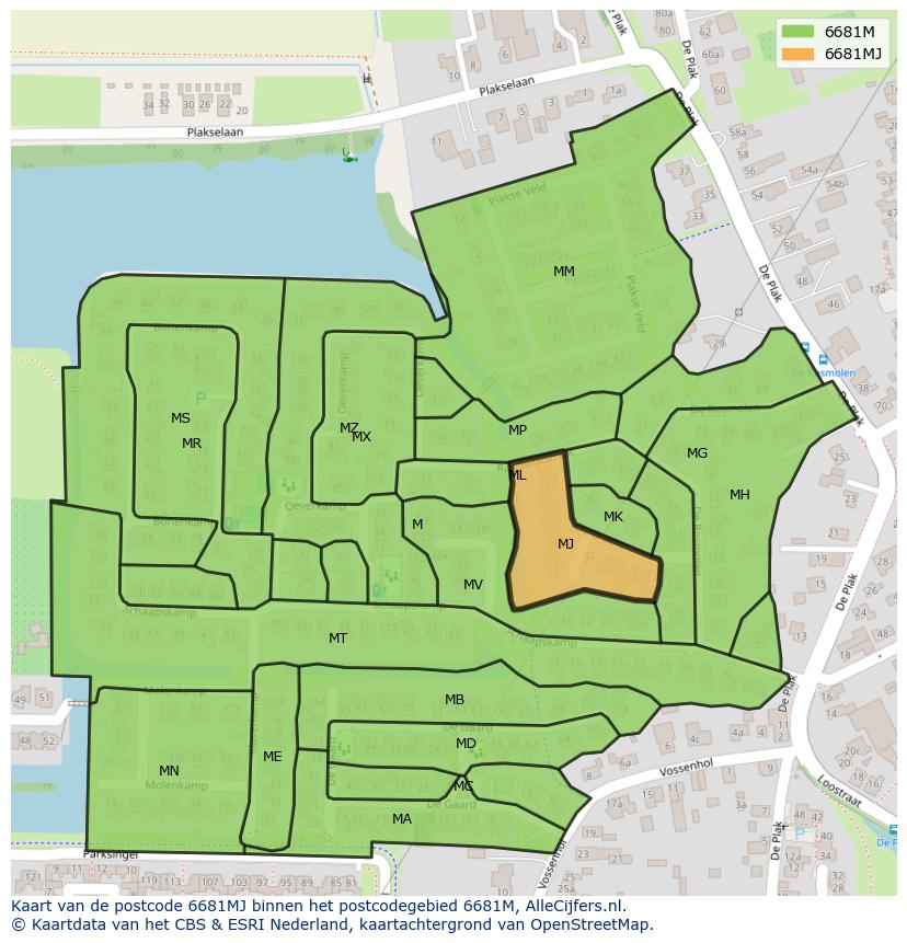Afbeelding van het postcodegebied 6681 MJ op de kaart.