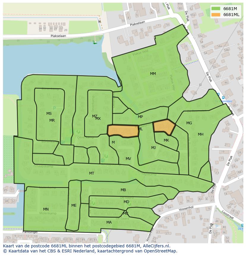 Afbeelding van het postcodegebied 6681 ML op de kaart.