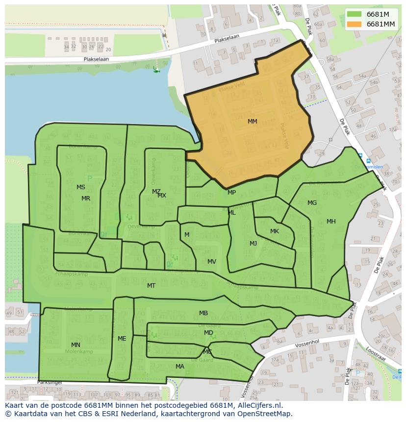 Afbeelding van het postcodegebied 6681 MM op de kaart.