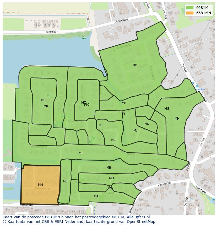 Afbeelding van het postcodegebied 6681 MN op de kaart.
