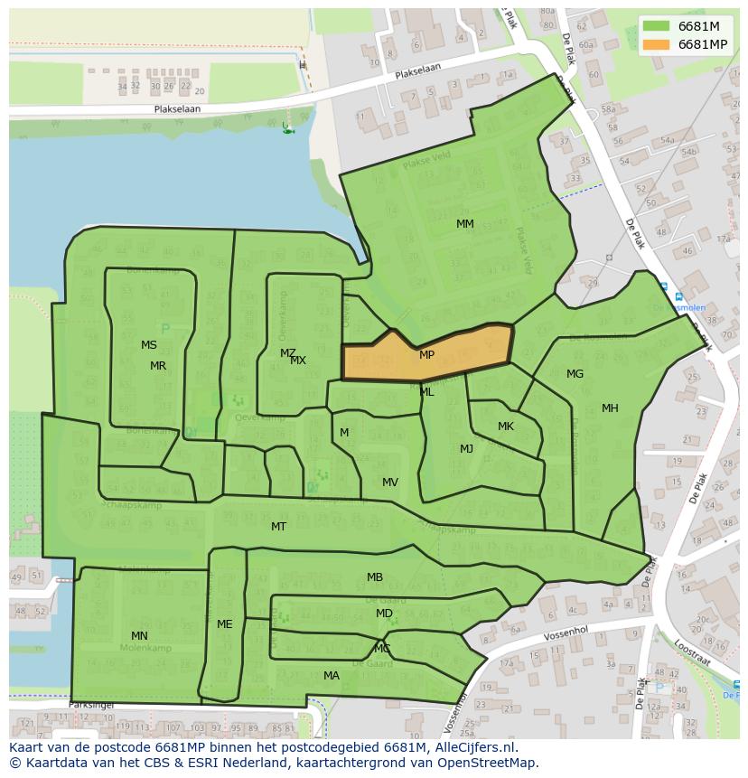 Afbeelding van het postcodegebied 6681 MP op de kaart.