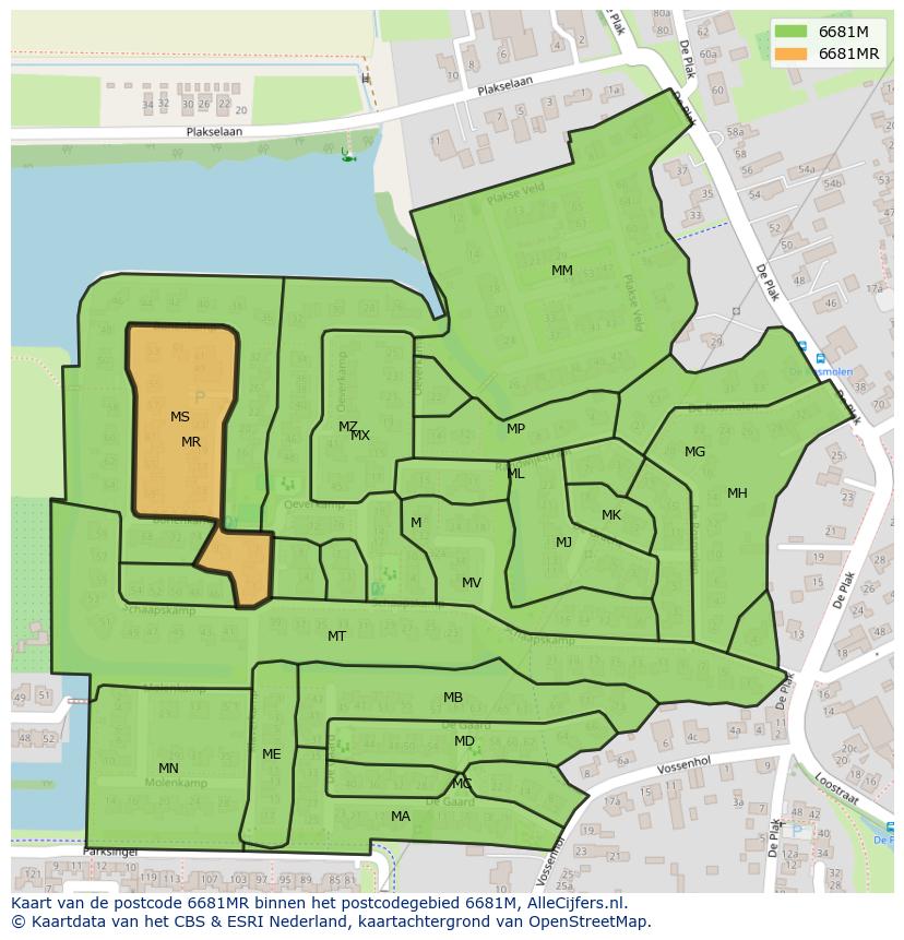 Afbeelding van het postcodegebied 6681 MR op de kaart.
