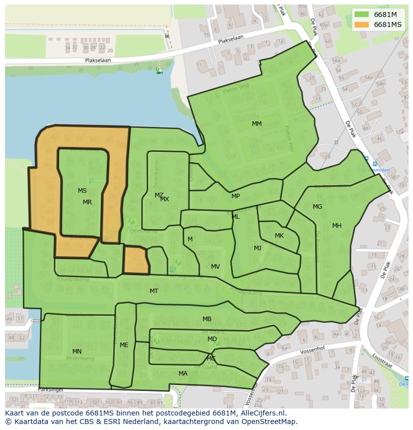 Afbeelding van het postcodegebied 6681 MS op de kaart.