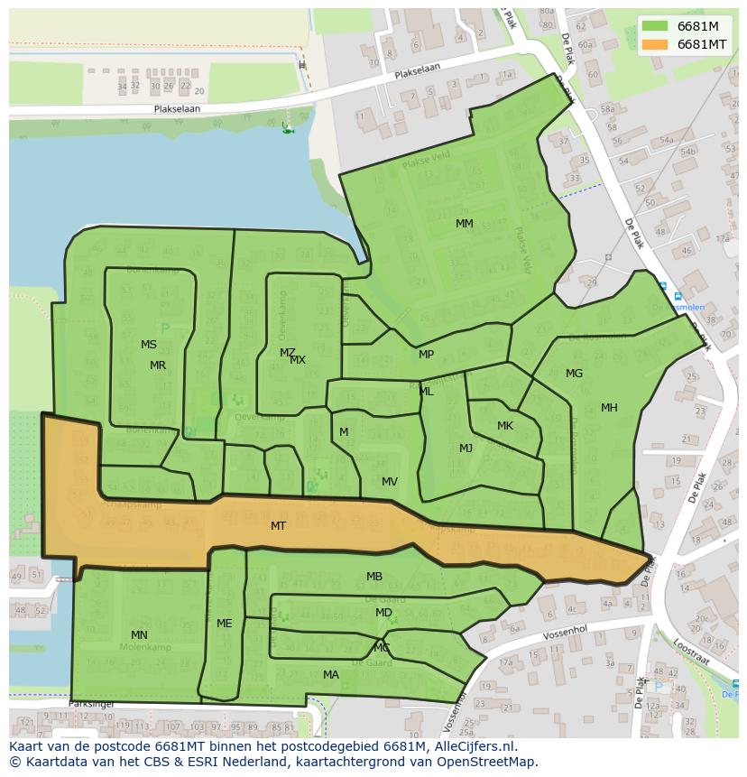 Afbeelding van het postcodegebied 6681 MT op de kaart.
