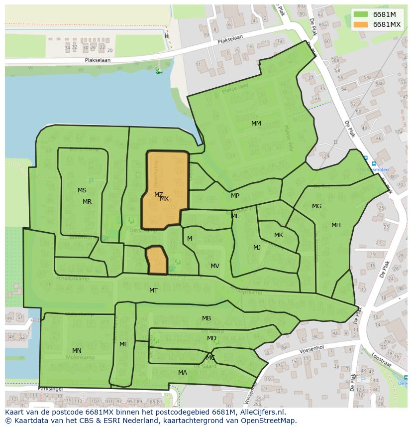 Afbeelding van het postcodegebied 6681 MX op de kaart.