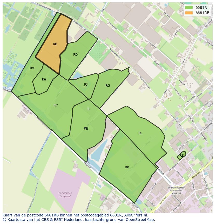Afbeelding van het postcodegebied 6681 RB op de kaart.