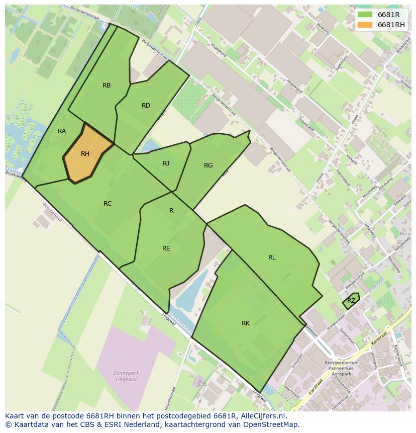 Afbeelding van het postcodegebied 6681 RH op de kaart.