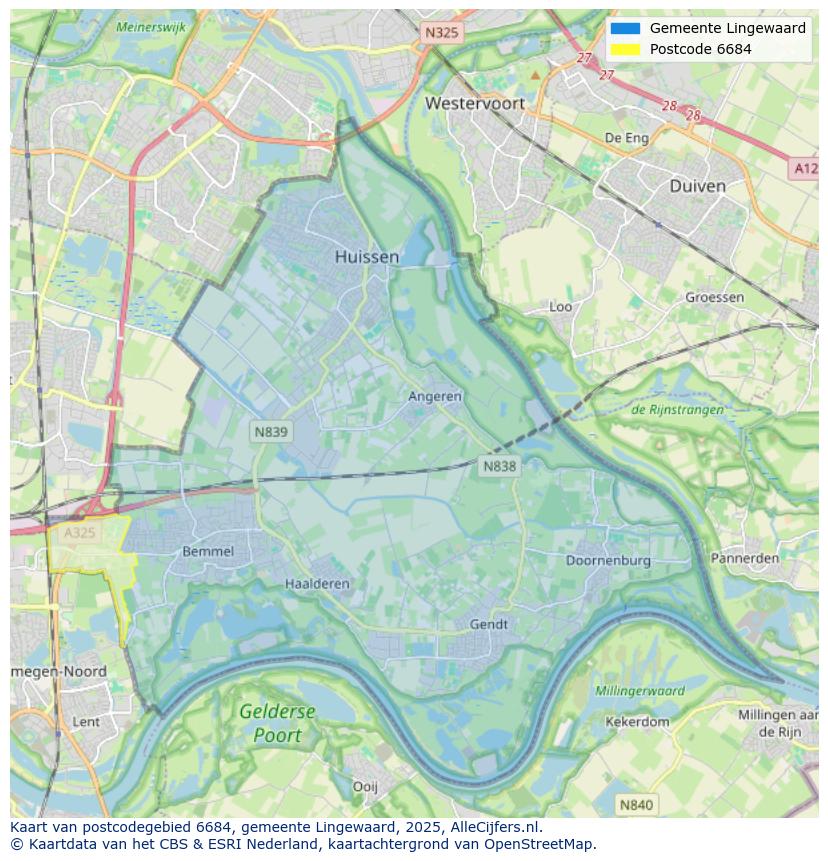 Afbeelding van het postcodegebied 6684 op de kaart.