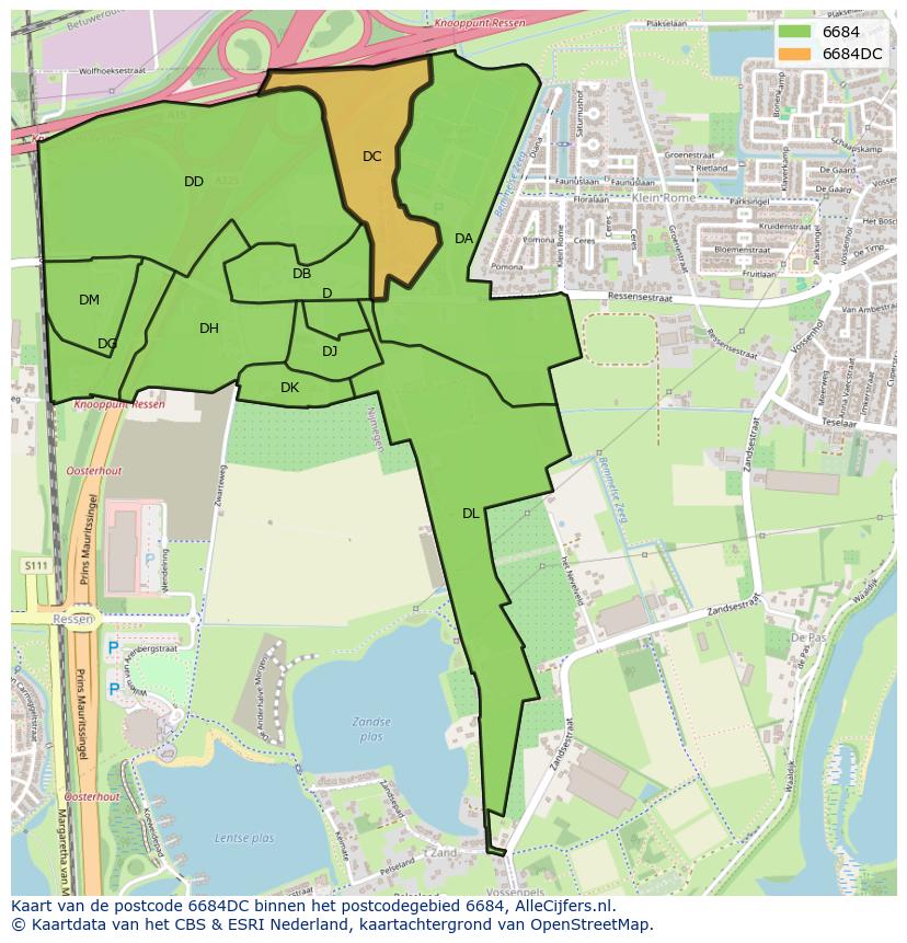 Afbeelding van het postcodegebied 6684 DC op de kaart.