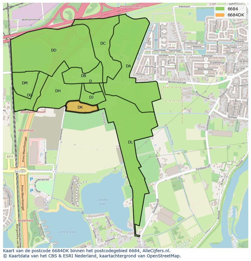 Afbeelding van het postcodegebied 6684 DK op de kaart.