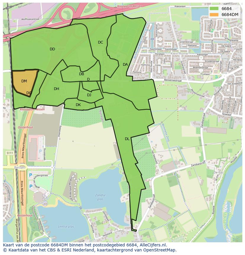Afbeelding van het postcodegebied 6684 DM op de kaart.