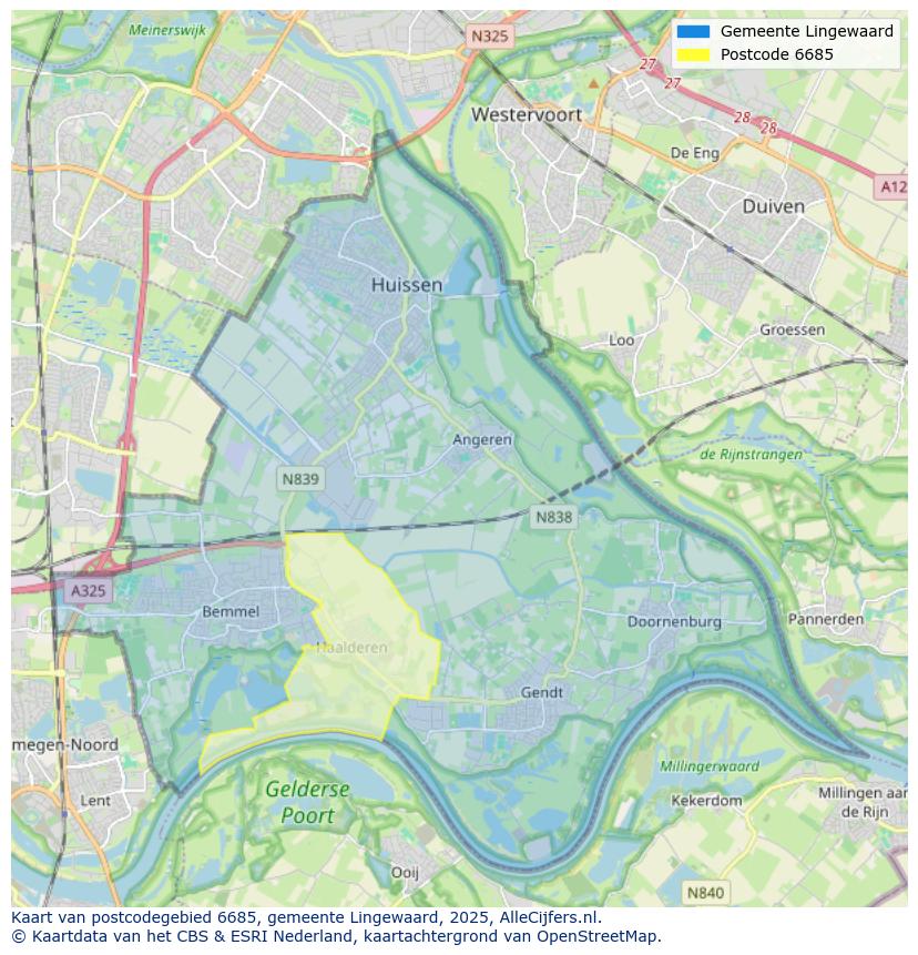 Afbeelding van het postcodegebied 6685 op de kaart.