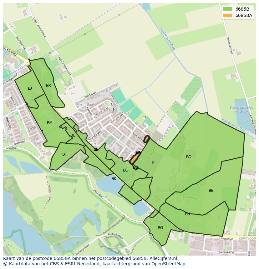Afbeelding van het postcodegebied 6685 BA op de kaart.