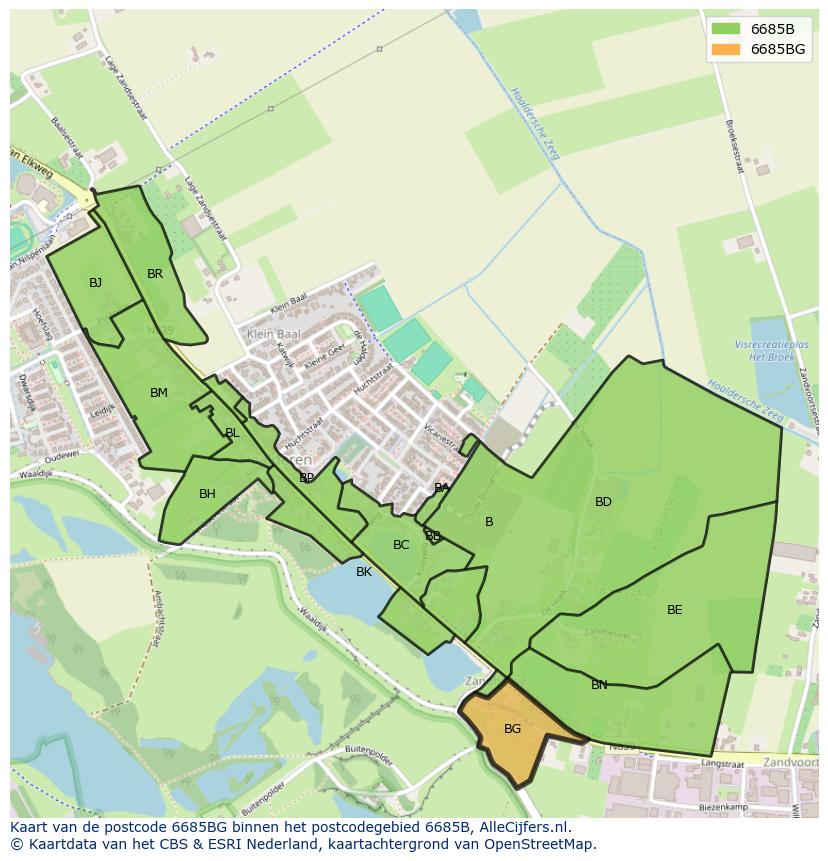 Afbeelding van het postcodegebied 6685 BG op de kaart.