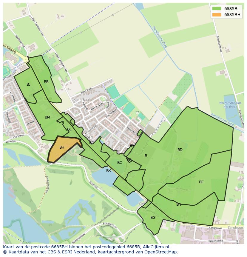 Afbeelding van het postcodegebied 6685 BH op de kaart.