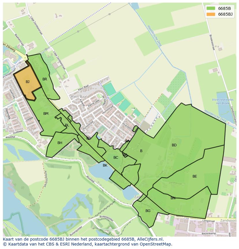 Afbeelding van het postcodegebied 6685 BJ op de kaart.