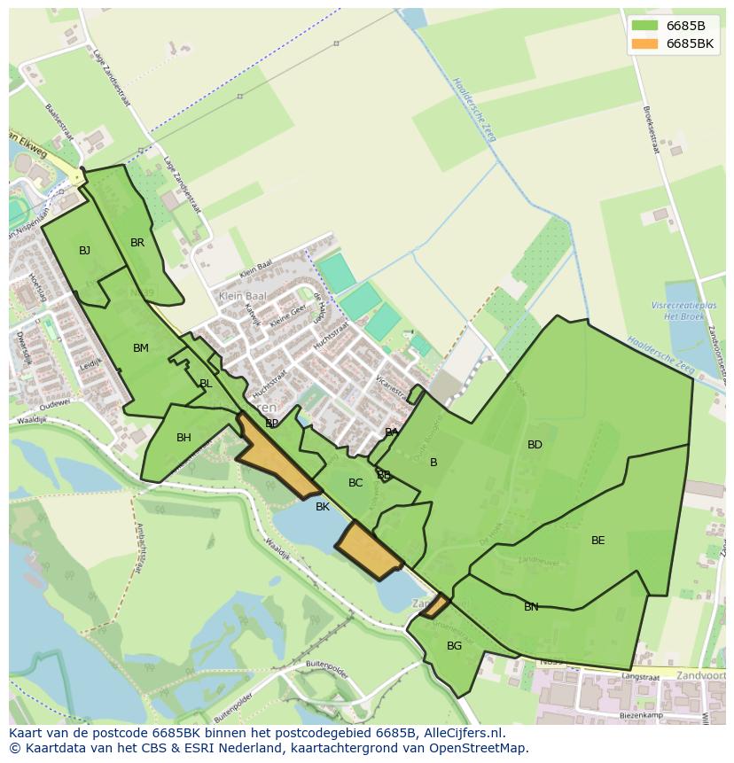 Afbeelding van het postcodegebied 6685 BK op de kaart.
