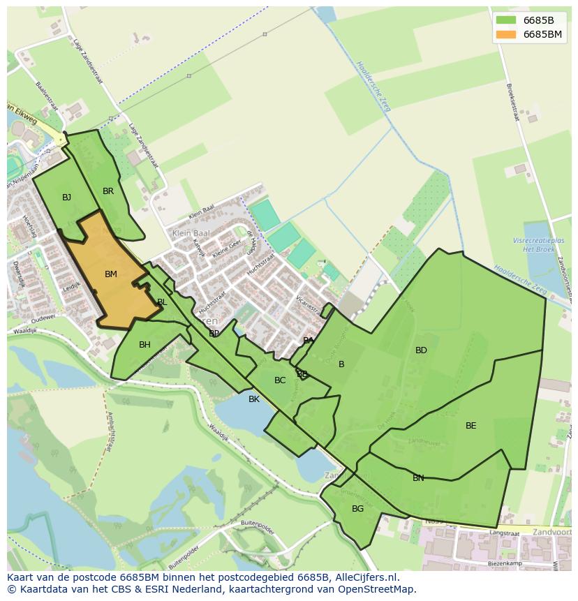 Afbeelding van het postcodegebied 6685 BM op de kaart.