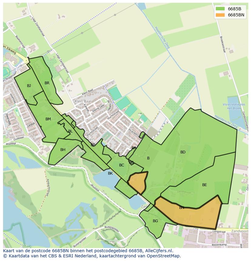 Afbeelding van het postcodegebied 6685 BN op de kaart.