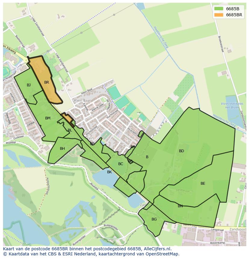 Afbeelding van het postcodegebied 6685 BR op de kaart.