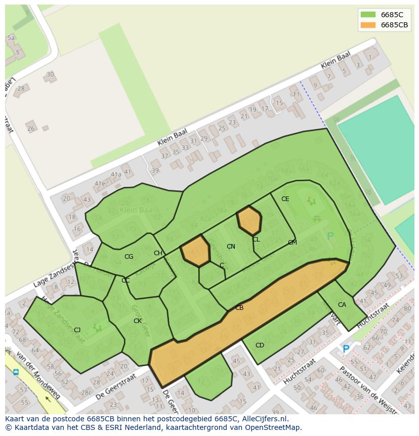 Afbeelding van het postcodegebied 6685 CB op de kaart.