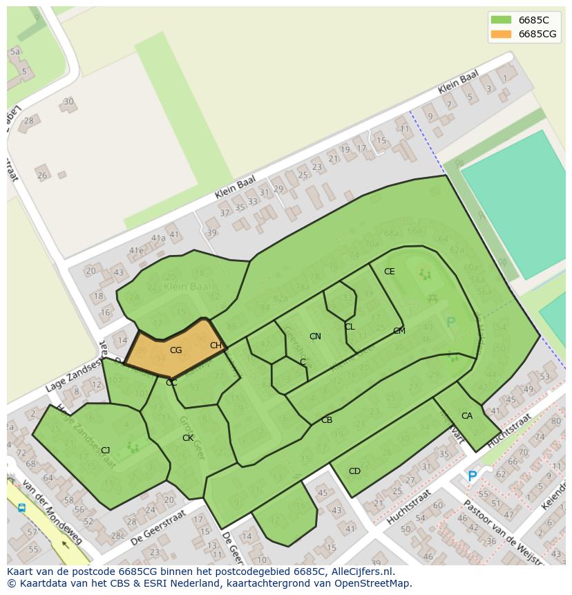 Afbeelding van het postcodegebied 6685 CG op de kaart.