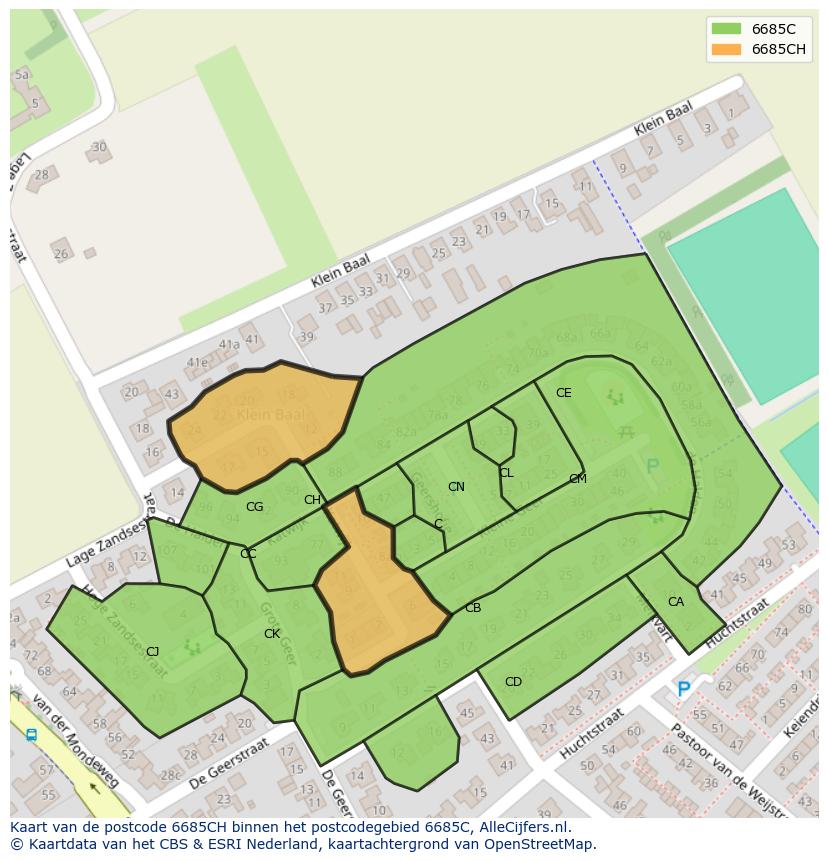 Afbeelding van het postcodegebied 6685 CH op de kaart.