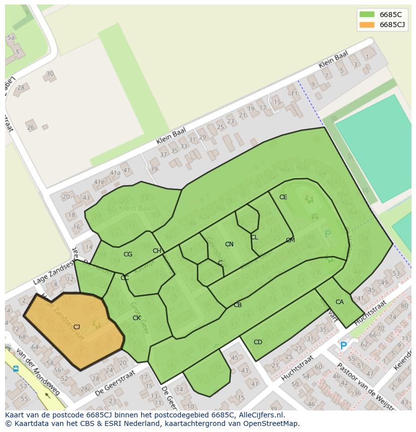 Afbeelding van het postcodegebied 6685 CJ op de kaart.