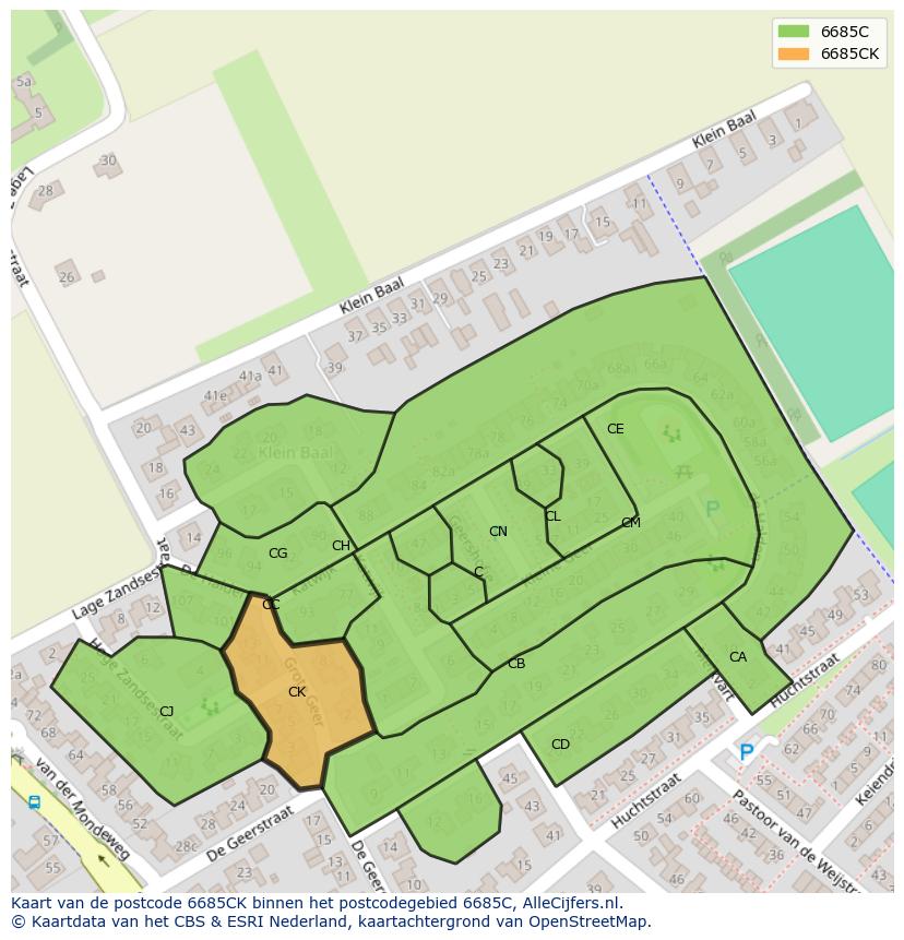 Afbeelding van het postcodegebied 6685 CK op de kaart.