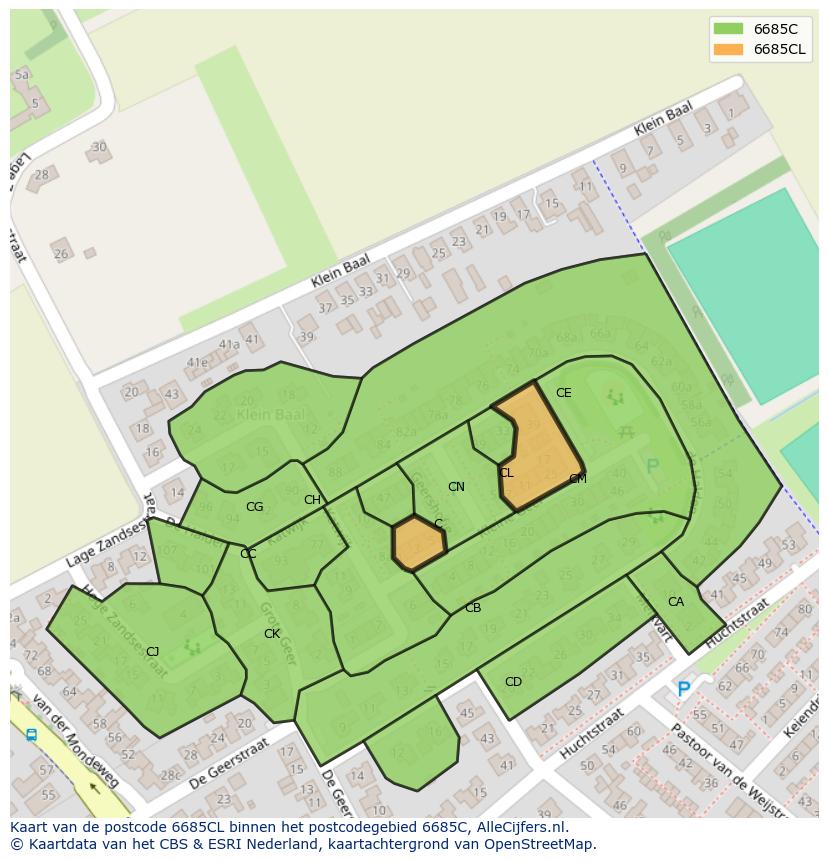 Afbeelding van het postcodegebied 6685 CL op de kaart.
