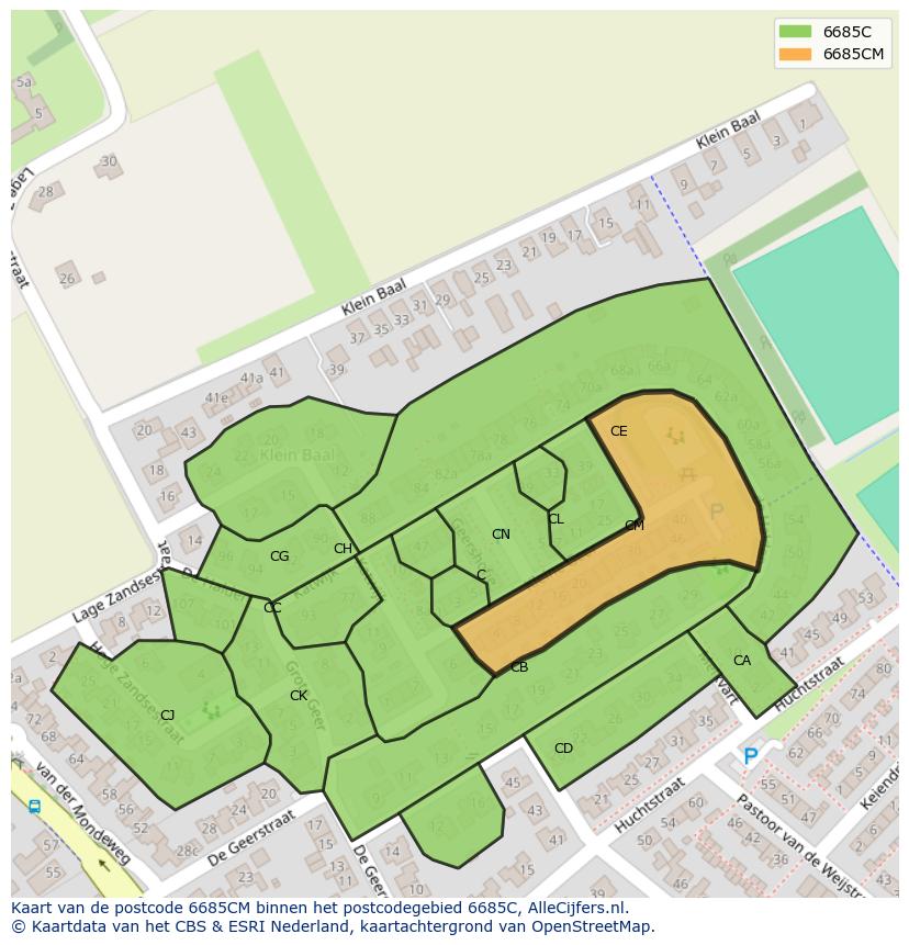 Afbeelding van het postcodegebied 6685 CM op de kaart.