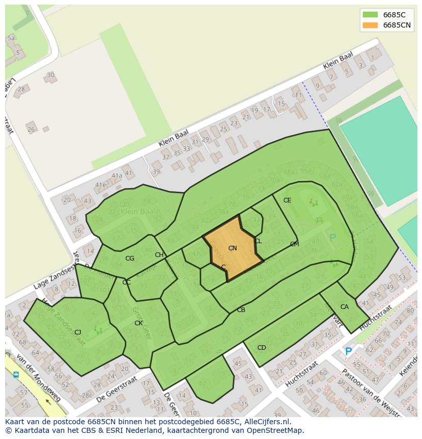 Afbeelding van het postcodegebied 6685 CN op de kaart.