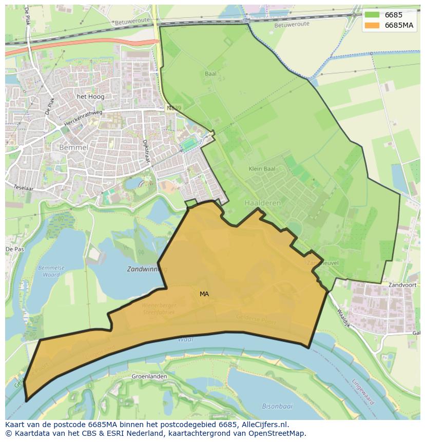 Afbeelding van het postcodegebied 6685 MA op de kaart.
