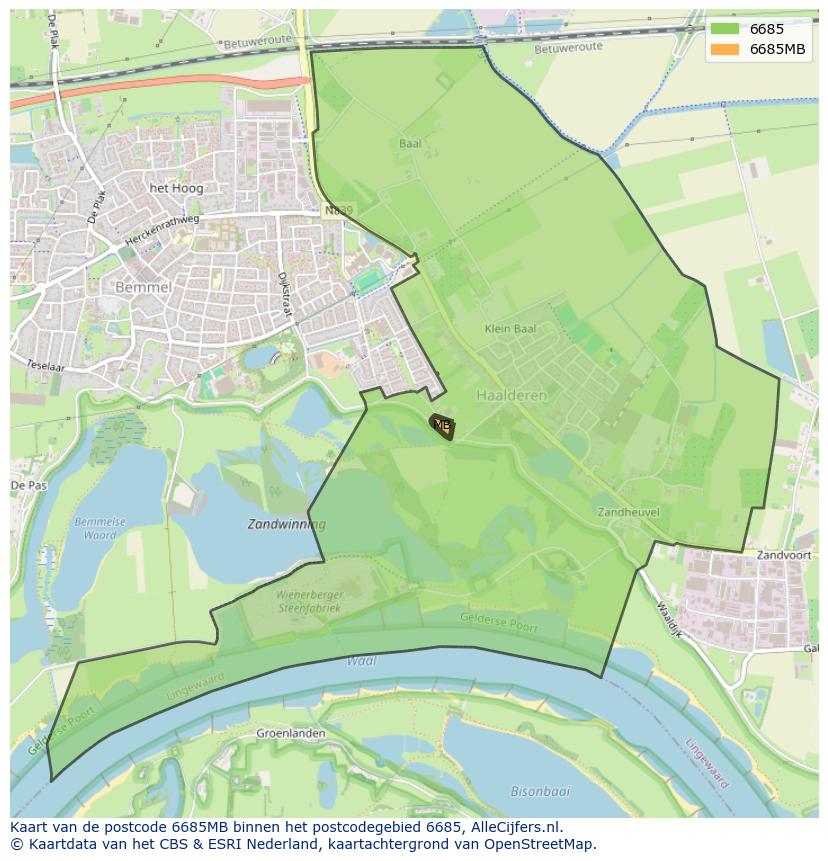 Afbeelding van het postcodegebied 6685 MB op de kaart.