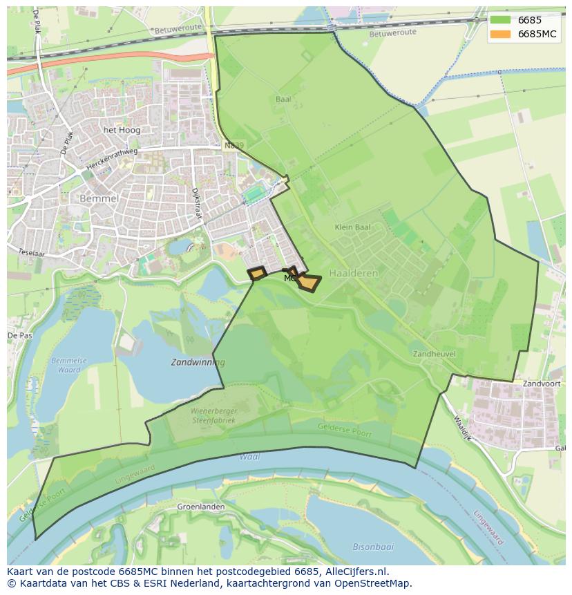 Afbeelding van het postcodegebied 6685 MC op de kaart.