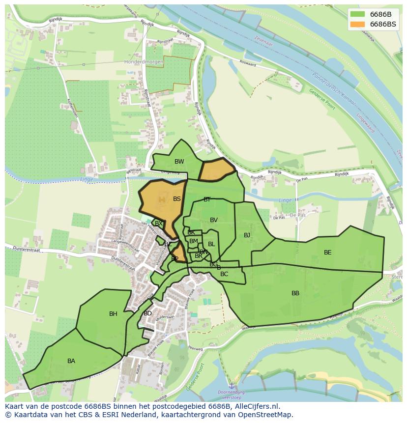 Afbeelding van het postcodegebied 6686 BS op de kaart.
