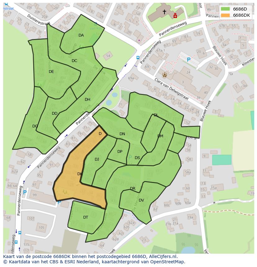 Afbeelding van het postcodegebied 6686 DK op de kaart.